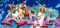 Graffiti, urban art in the city, abstract fantasy writing on mural in Dusseldorf, Germany